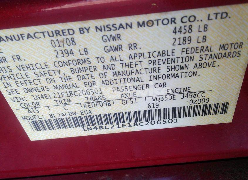 Photo 9 of 2008 Nissan Altima 3.5 SE (VIN 1N4BL21E18C206501)