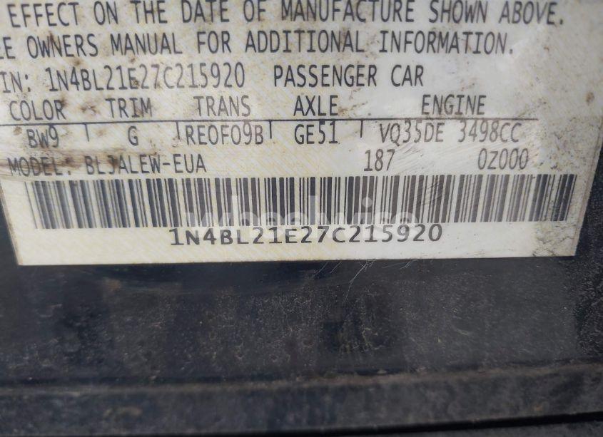 Photo 9 of 2007 Nissan Altima 3.5 SL (VIN 1N4BL21E27C215920)