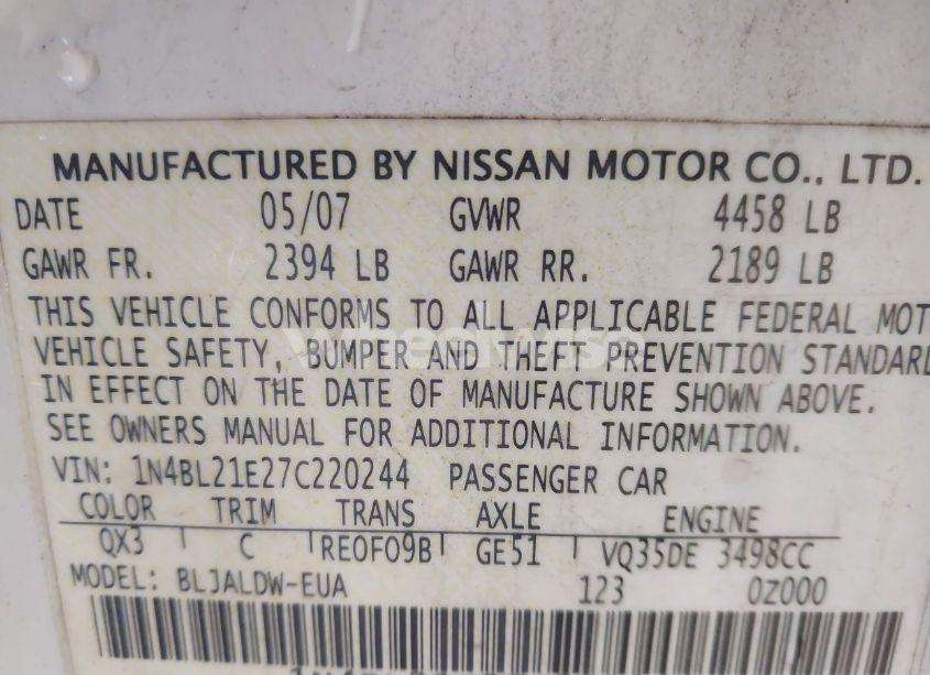 Photo 9 of 2007 Nissan Altima 3.5 SE (VIN 1N4BL21E27C220244)