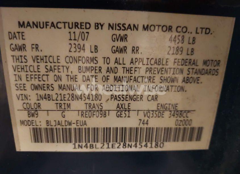 Photo 9 of 2008 Nissan Altima 3.5 SE (VIN 1N4BL21E28N454180)