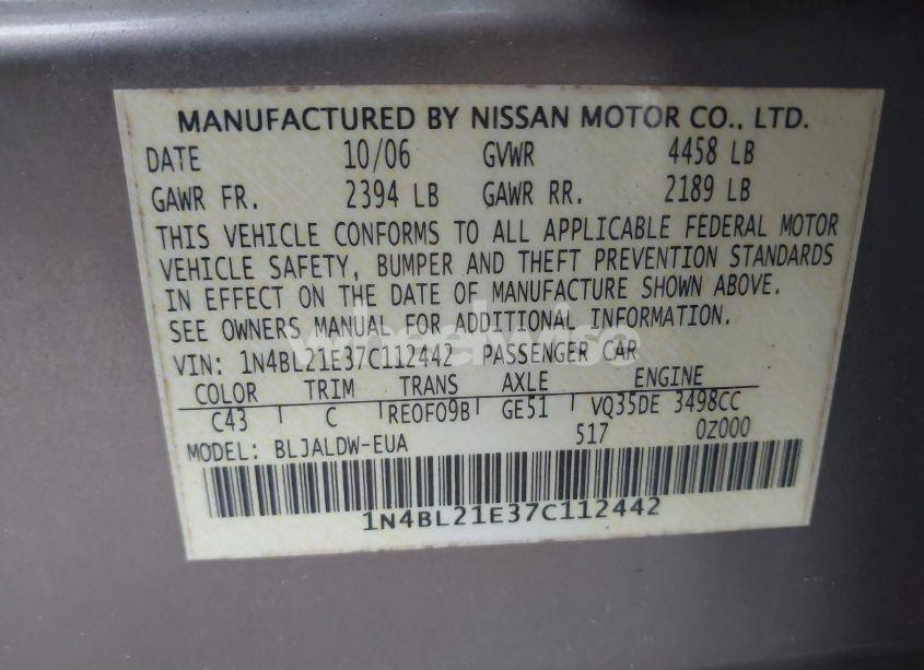 Photo 9 of 2007 Nissan Altima 3.5 SE (VIN 1N4BL21E37C112442)