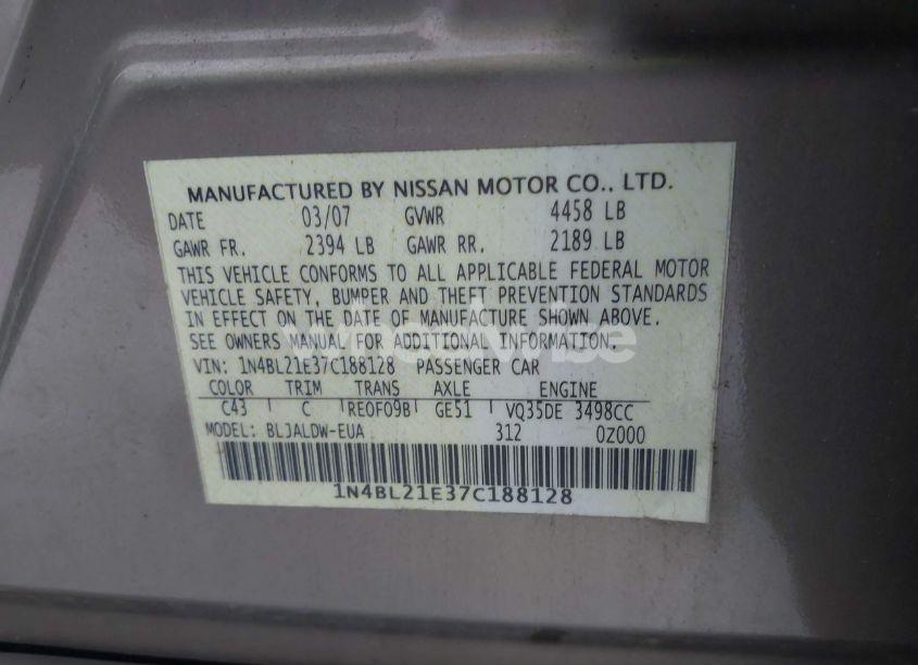 Photo 9 of 2007 Nissan Altima 3.5 SE (VIN 1N4BL21E37C188128)