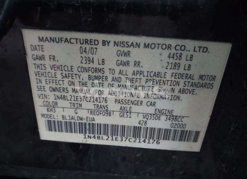Photo 9 of 2007 Nissan Altima 3.5 SE (VIN 1N4BL21E37C214176)