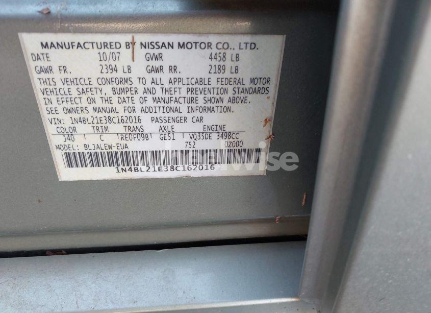 Photo 9 of 2008 Nissan Altima 3.5 SL (VIN 1N4BL21E38C162016)