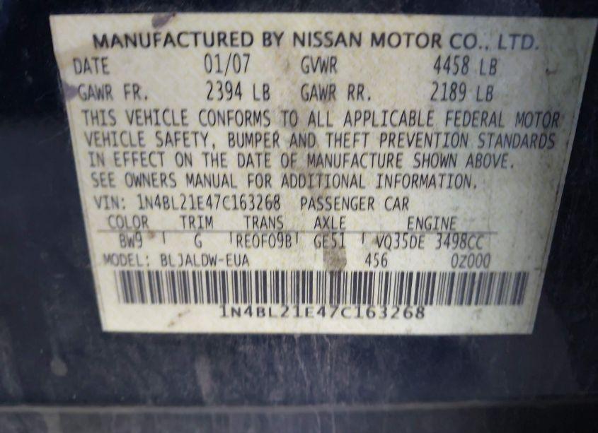 Photo 9 of 2007 Nissan Altima 3.5 SE (VIN 1N4BL21E47C163268)