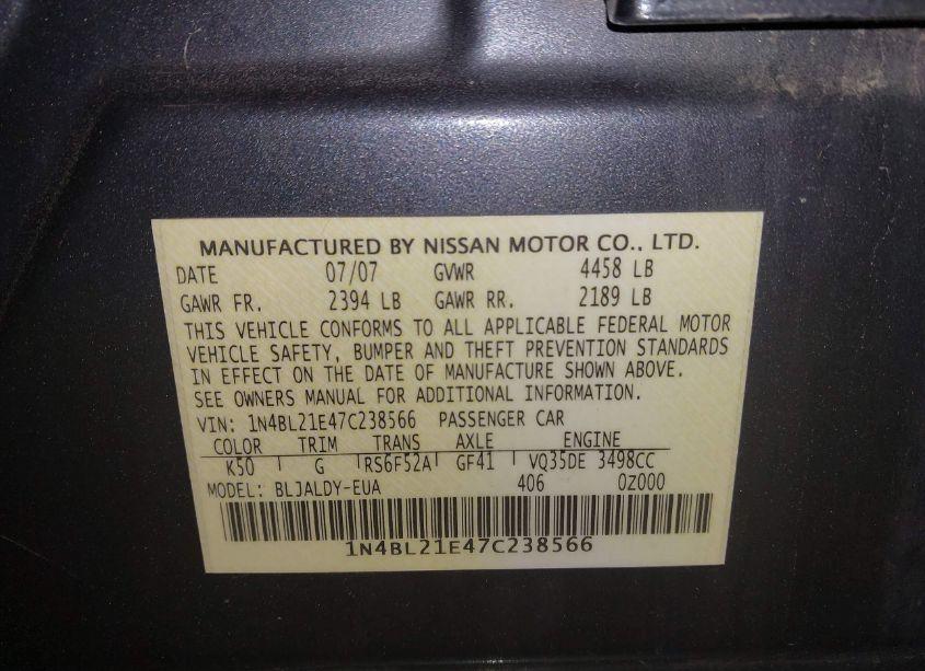Photo 9 of 2007 Nissan Altima 3.5 SE (VIN 1N4BL21E47C238566)