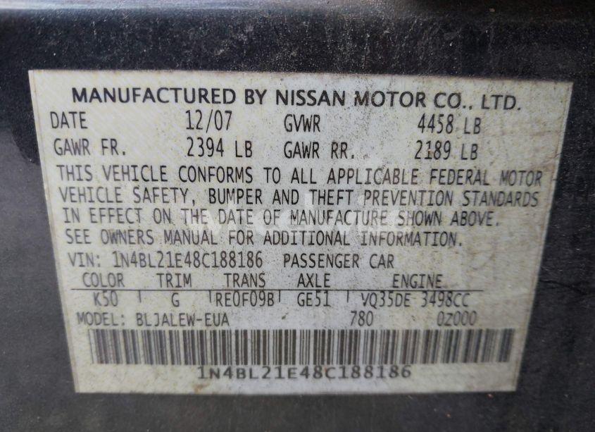 Photo 9 of 2008 Nissan Altima 3.5 SL (VIN 1N4BL21E48C188186)