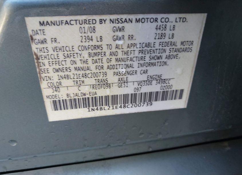 Photo 9 of 2008 Nissan Altima 3.5 SE (VIN 1N4BL21E48C200739)
