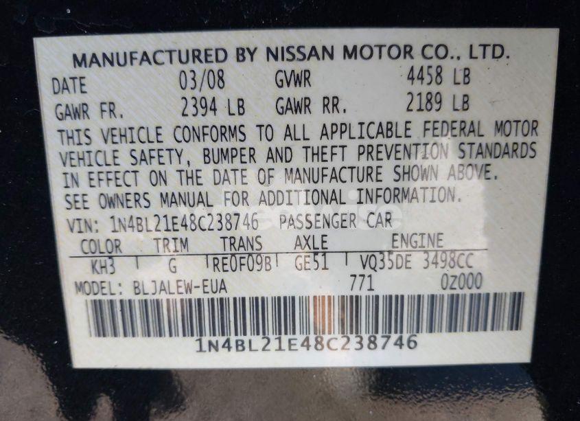 Photo 9 of 2008 Nissan Altima 3.5 SL (VIN 1N4BL21E48C238746)