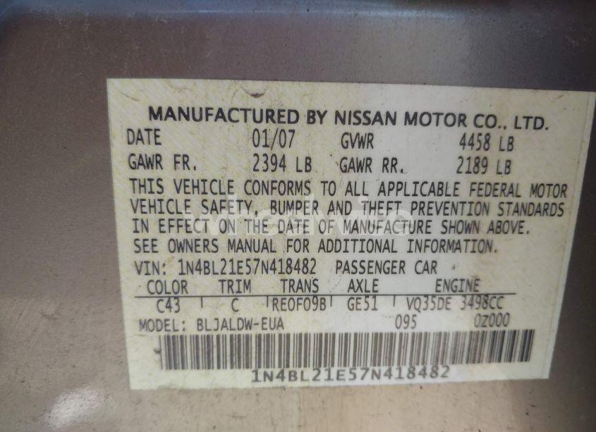 Photo 9 of 2007 Nissan Altima 3.5 SE (VIN 1N4BL21E57N418482)