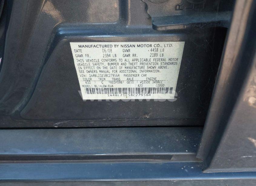 Photo 9 of 2008 Nissan Altima 3.5 SE (VIN 1N4BL21E58C279564)