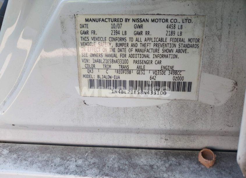 Photo 9 of 2008 Nissan Altima 3.5 SE (VIN 1N4BL21E58N433100)