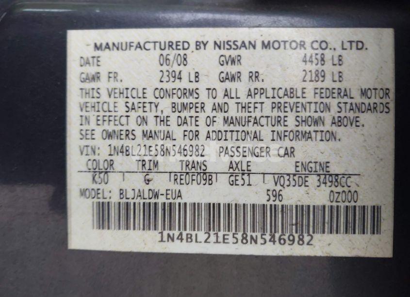 Photo 9 of 2008 Nissan Altima 3.5 SE (VIN 1N4BL21E58N546982)