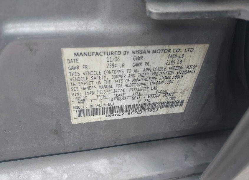 Photo 9 of 2007 Nissan Altima 3.5 SE (VIN 1N4BL21E67C134774)