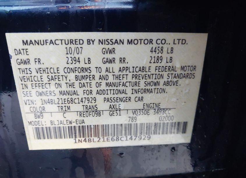 Photo 9 of 2008 Nissan Altima 3.5 SL (VIN 1N4BL21E68C147929)