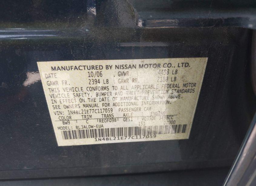 Photo 9 of 2007 Nissan Altima 3.5 SE (VIN 1N4BL21E77C117059)