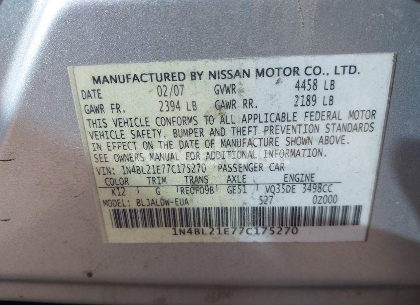 Photo 9 of 2007 Nissan Altima 3.5 SE (VIN 1N4BL21E77C175270)