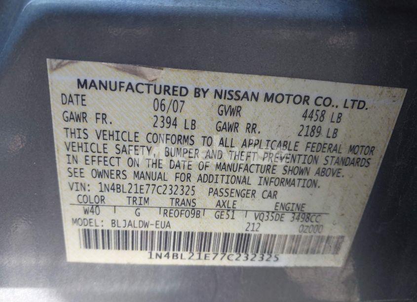 Photo 9 of 2007 Nissan Altima 3.5 SE (VIN 1N4BL21E77C232325)