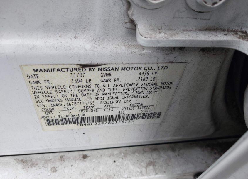 Photo 9 of 2008 Nissan Altima 3.5 SE (VIN 1N4BL21E78C175755)