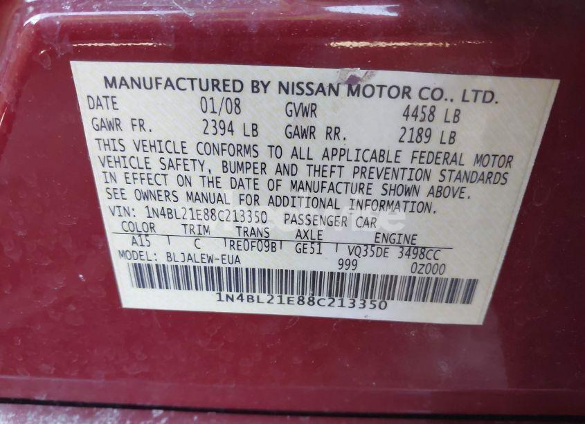 Photo 9 of 2008 Nissan Altima 3.5 SL (VIN 1N4BL21E88C213350)