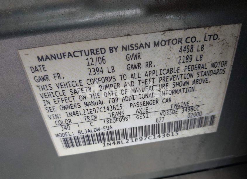 Photo 9 of 2007 Nissan Altima 3.5 SE (VIN 1N4BL21E97C143615)