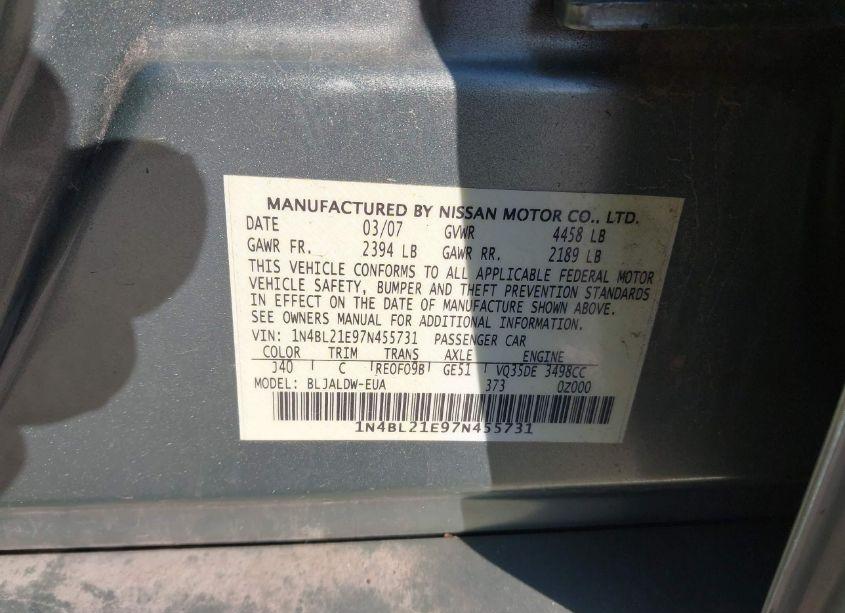 Photo 9 of 2007 Nissan Altima 3.5 SE (VIN 1N4BL21E97N455731)