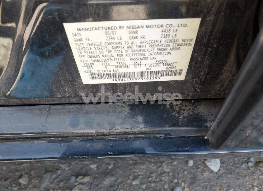 Photo 9 of 2007 Nissan Altima 3.5 SL (VIN 1N4BL21E97N491290)