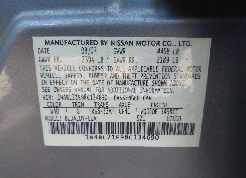 Photo 9 of 2008 Nissan Altima 3.5 SE (VIN 1N4BL21E98C134690)