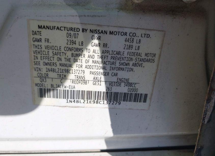 Photo 9 of 2008 Nissan Altima 3.5 SL (VIN 1N4BL21E98C137279)