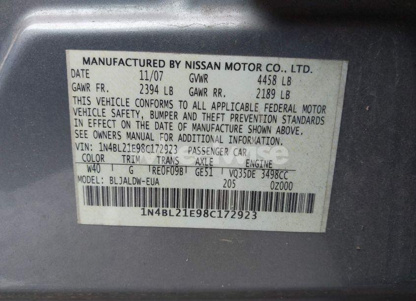 Photo 9 of 2008 Nissan Altima 3.5 SE (VIN 1N4BL21E98C172923)