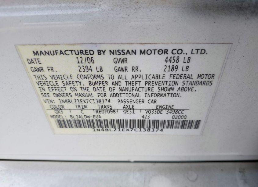 Photo 9 of 2007 Nissan Altima 3.5 SE (VIN 1N4BL21EX7C138374)