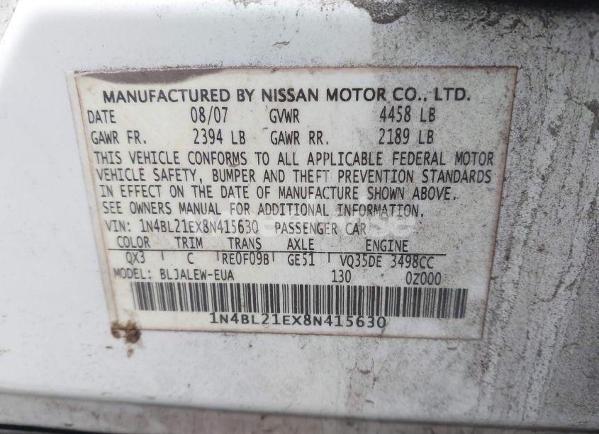 Photo 9 of 2008 Nissan Altima 3.5 SL (VIN 1N4BL21EX8N415630)