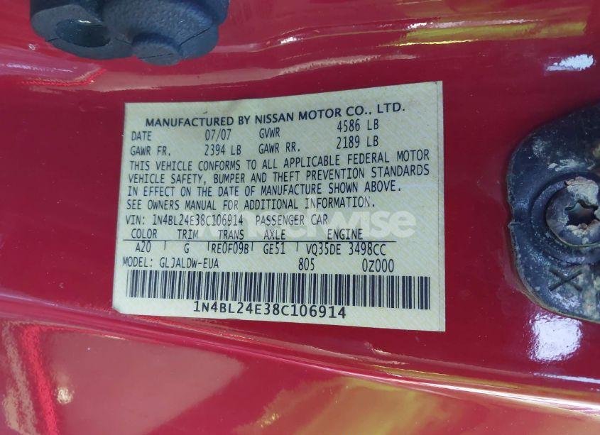 Photo 9 of 2008 Nissan Altima 3.5 SE (VIN 1N4BL24E38C106914)