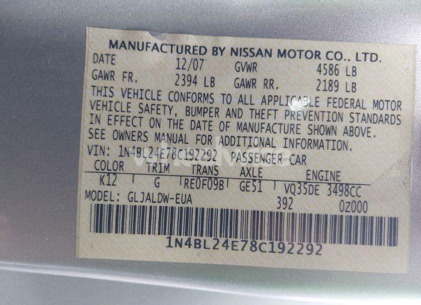 Photo 9 of 2008 Nissan Altima 3.5 SE (VIN 1N4BL24E78C192292)