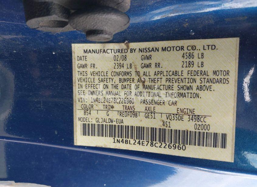 Photo 9 of 2008 Nissan Altima 3.5 SE (VIN 1N4BL24E78C226960)