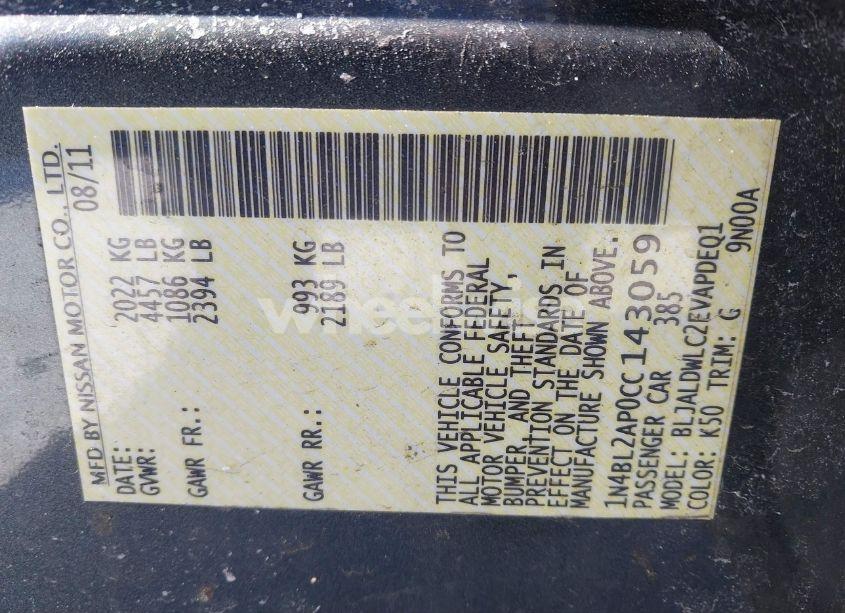 Photo 9 of 2012 Nissan Altima 3.5 SR (VIN 1N4BL2AP0CC143059)