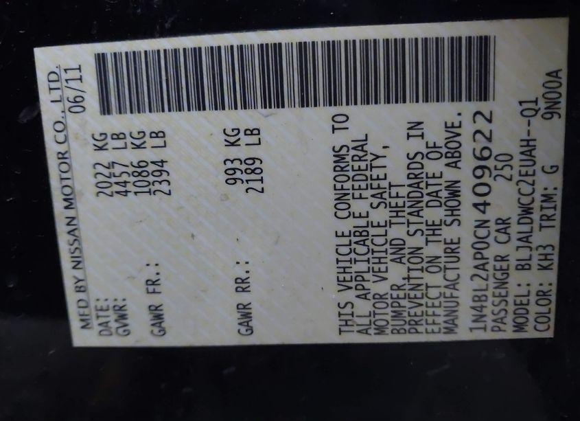 Photo 9 of 2012 Nissan Altima 3.5 SR (VIN 1N4BL2AP0CN409622)