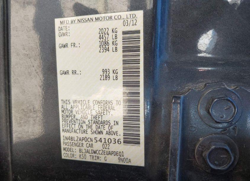 Photo 9 of 2012 Nissan Altima 3.5 SR (VIN 1N4BL2AP0CN541036)