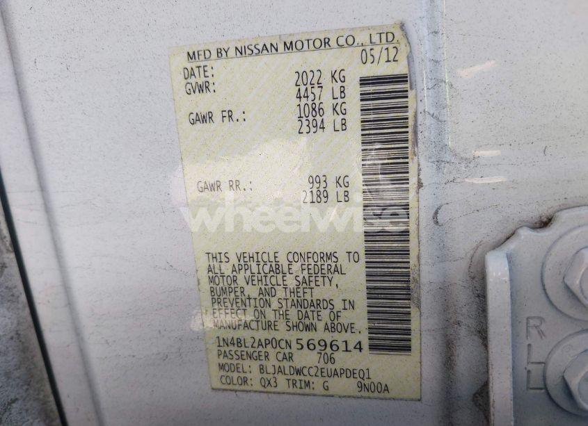 Photo 9 of 2012 Nissan Altima 3.5 SR (VIN 1N4BL2AP0CN569614)