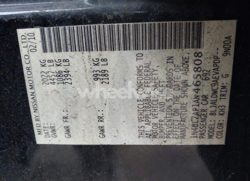 Photo 9 of 2010 Nissan Altima 3.5 SR (VIN 1N4BL2AP1AN465808)