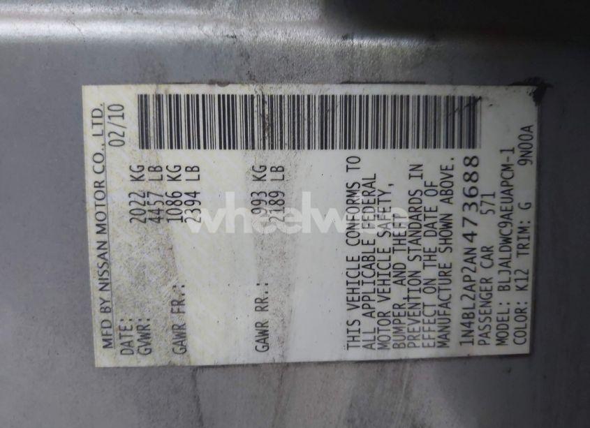 Photo 9 of 2010 Nissan Altima 3.5 SR (VIN 1N4BL2AP2AN473688)