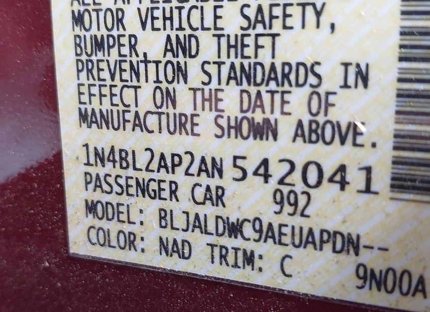 Photo 9 of 2010 Nissan Altima 3.5 SR (VIN 1N4BL2AP2AN542041)