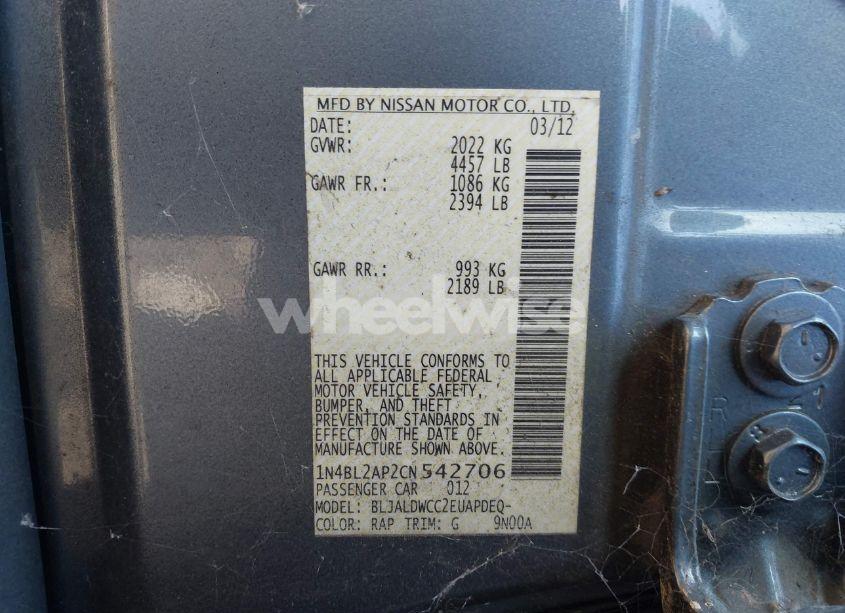 Photo 9 of 2012 Nissan Altima 3.5 SR (VIN 1N4BL2AP2CN542706)