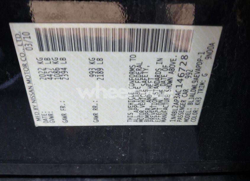 Photo 9 of 2010 Nissan Altima 3.5 SR (VIN 1N4BL2AP3AC146728)