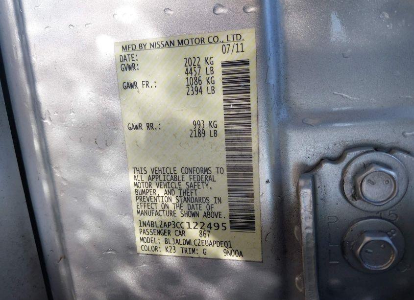 Photo 9 of 2012 Nissan Altima 3.5 SR (VIN 1N4BL2AP3CC122495)