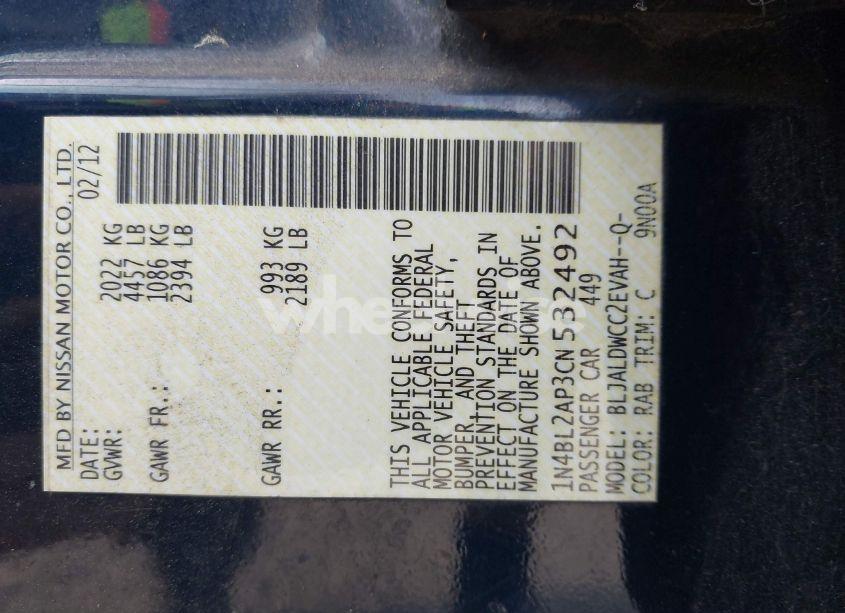 Photo 9 of 2012 Nissan Altima 3.5 SR (VIN 1N4BL2AP3CN532492)