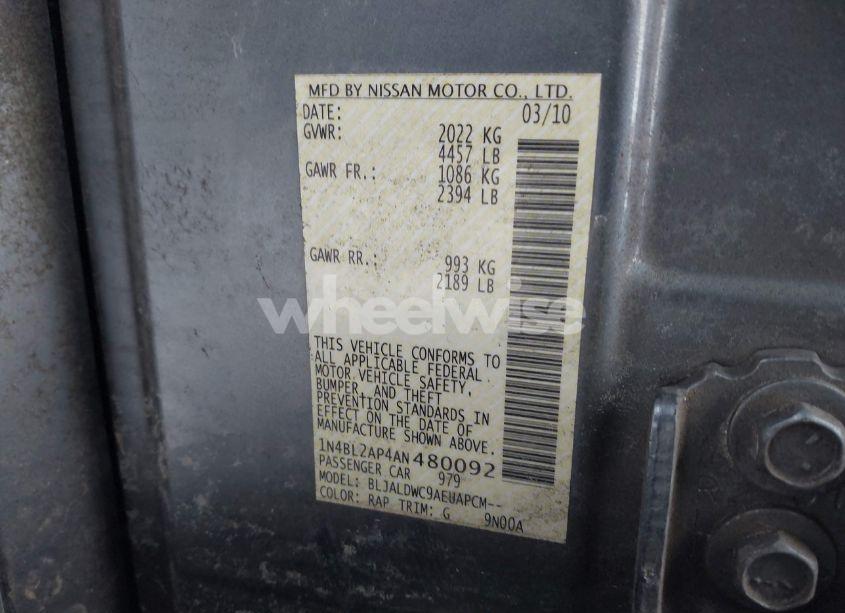 Photo 9 of 2010 Nissan Altima 3.5 SR (VIN 1N4BL2AP4AN480092)