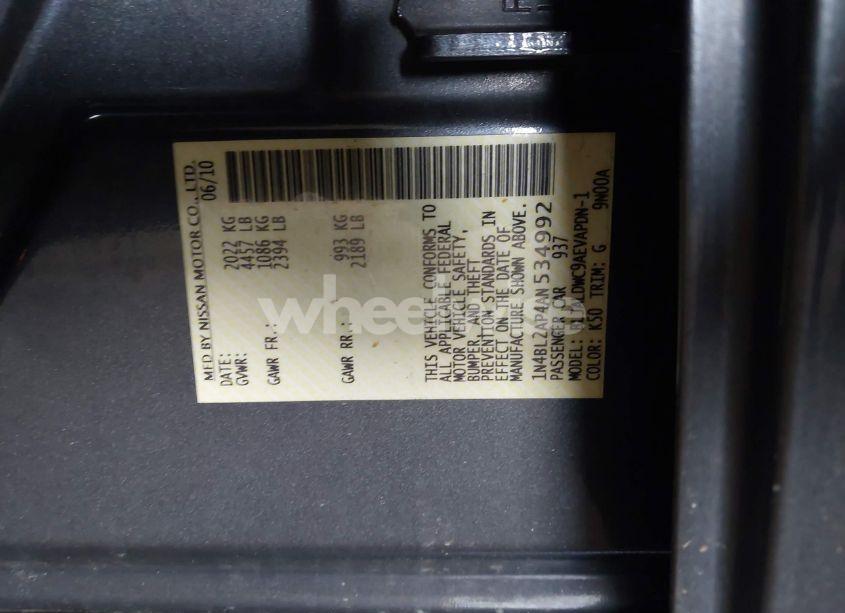 Photo 9 of 2010 Nissan Altima 3.5 SR (VIN 1N4BL2AP4AN534992)