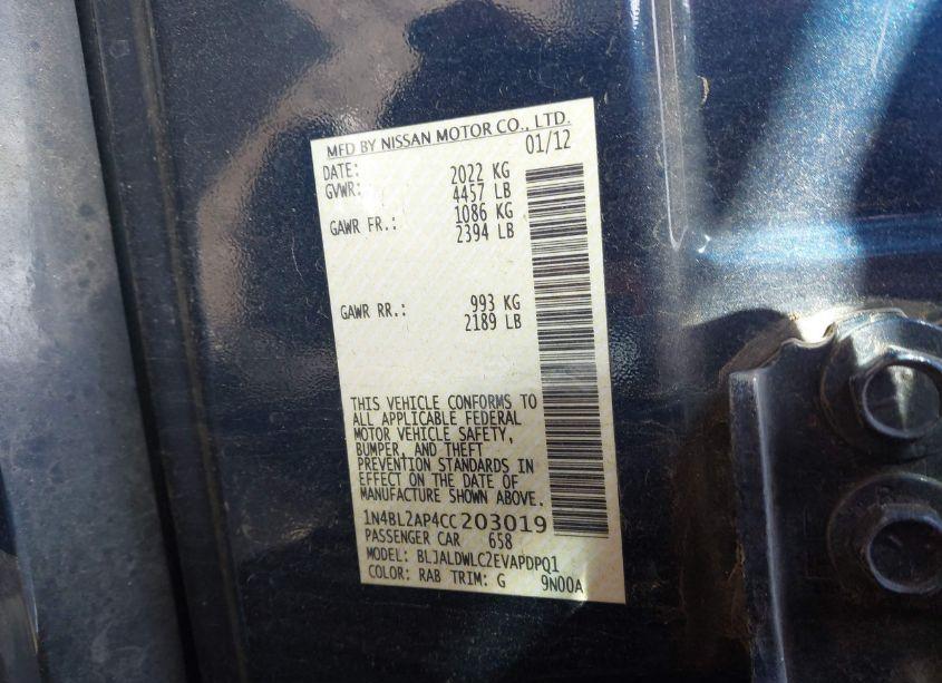 Photo 9 of 2012 Nissan Altima 3.5 SR (VIN 1N4BL2AP4CC203019)