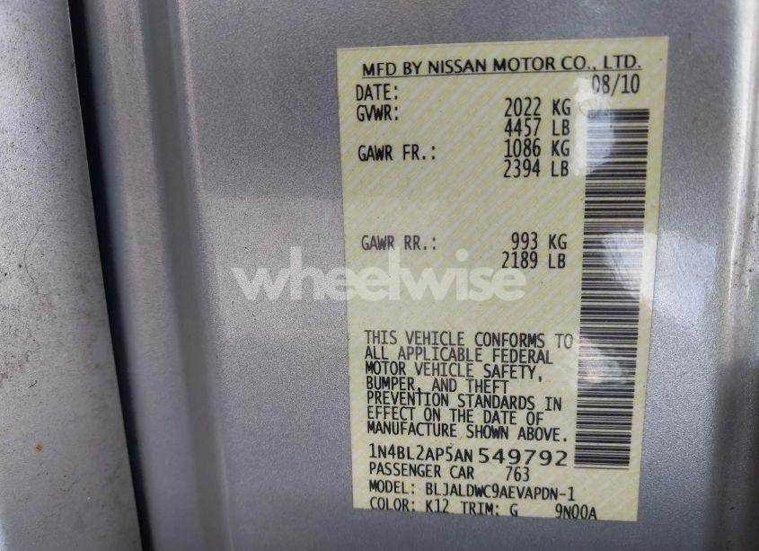 Photo 9 of 2010 Nissan Altima 3.5 SR (VIN 1N4BL2AP5AN549792)